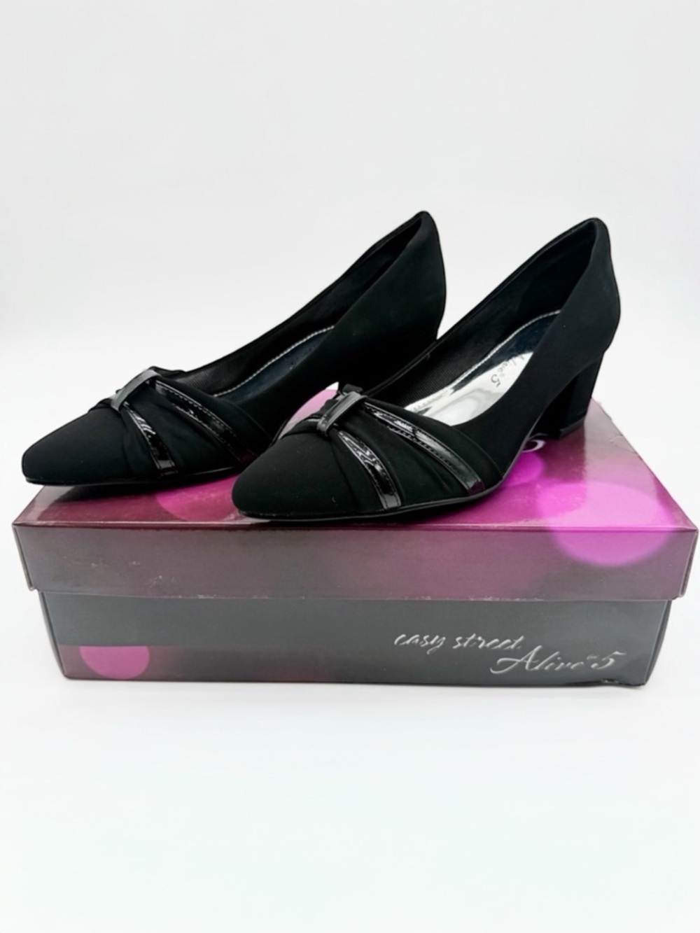 Easy Street Millie Block Heel Dress Pumps Lamy Patent Black 7.5 Narrow NEW